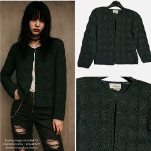 VTG 90s Crochet Floral Cardigan Sweater S Grunge Dark Academia Whimsigoth Boho